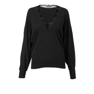 S20 Cabi Union Sweater, black, lightweight knit with lace